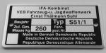 Typenschild für Simson S51/1 blanko ohne Beschriftung